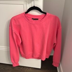 Zara Pink Crewneck crop Sweatshirt